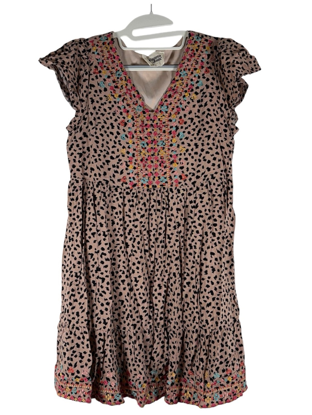 Savanna Jane Pink Leopard Print Floral Embroidered V-Neck‎ Casual Dress